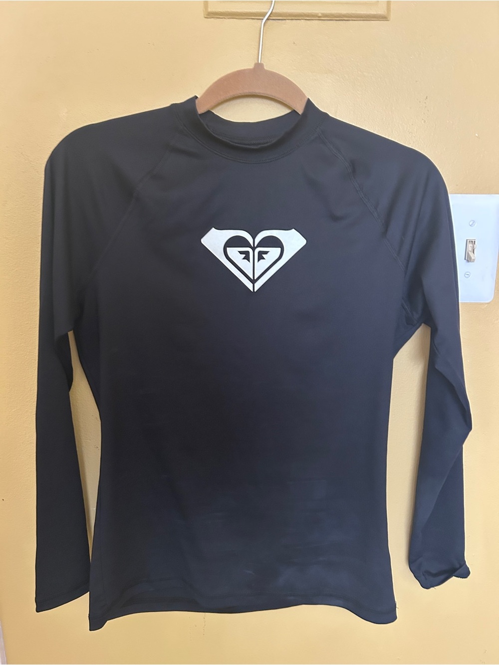 Roxy Black Long Sleeve Women Rash Guard with White Logo